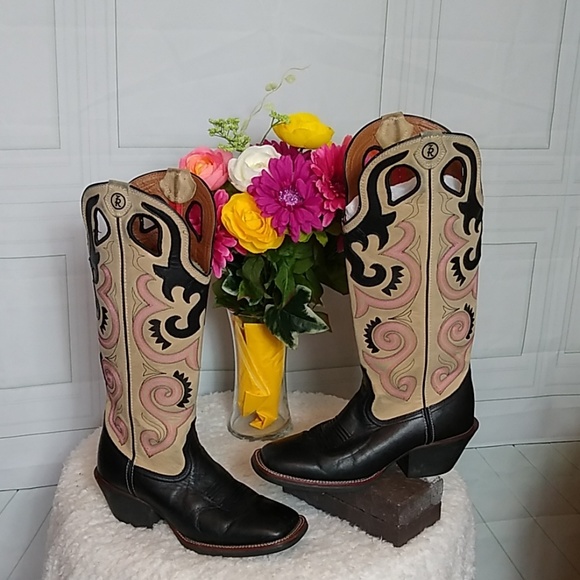 Tony Lama Shoes - Tony Lama Western Boots Black Tan & Pink SZ 8.5